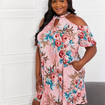 Sew In Love Full Size Fresh-Cut Flowers Cold-Shoulder Dress - MimiStylez