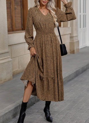 V-Neck Flounce Sleeve Ruffle Hem Dress - MimiStylez