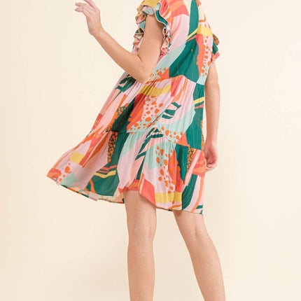 And The Why Printed Double Ruffle Sleeve Dress - MimiStylez