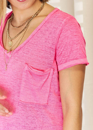 Zenana V-Neck Short Sleeve Slit T-Shirt - MimiStylez