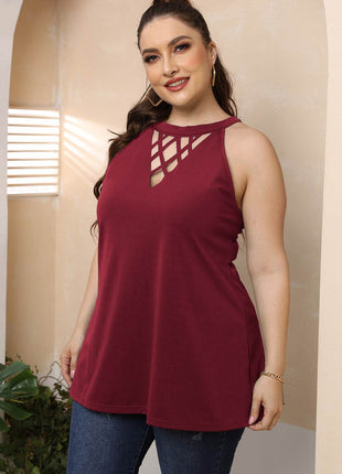 Plus Size Halter Neck Cutout Sleeveless Dress - MimiStylez