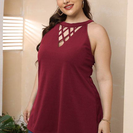 Plus Size Halter Neck Cutout Sleeveless Dress - MimiStylez