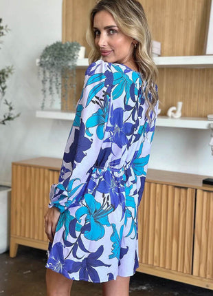 Double Take Full Size Floral Long Sleeve Romper with Pockets - MimiStylez