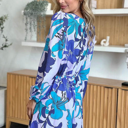 Double Take Full Size Floral Long Sleeve Romper with Pockets - MimiStylez