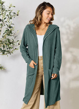 Basic Bae Full Size Hooded Sweater Cardigan - MimiStylez