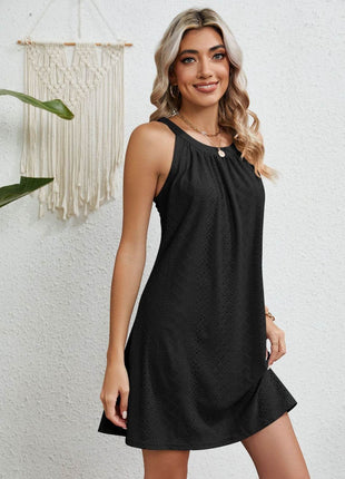 Eyelet Grecian Neck Mini Dress - MimiStylez