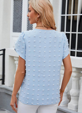 Swiss Dot Round Neck Short Sleeve T-Shirt - MimiStylez