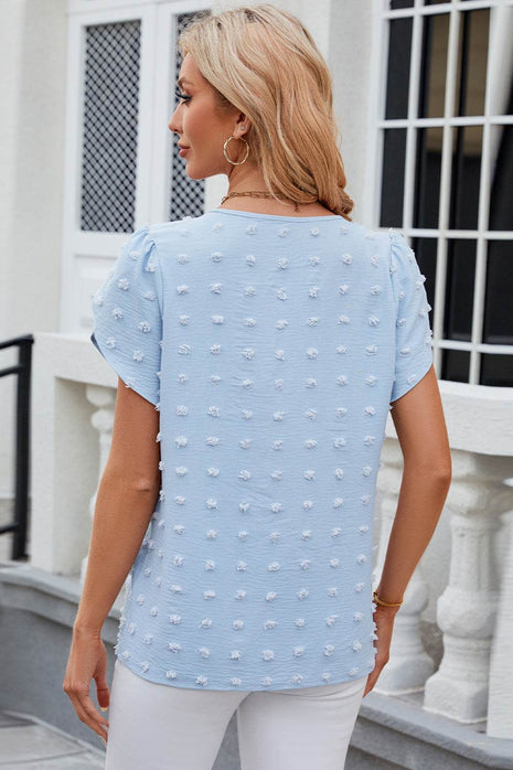 Swiss Dot Round Neck Short Sleeve T-Shirt - MimiStylez