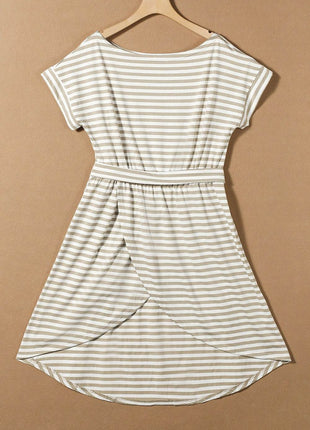 Tied Striped Cap Sleeve Dress - MimiStylez