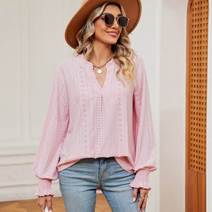 Notched Neck Flounce Sleeve Blouse - MimiStylez