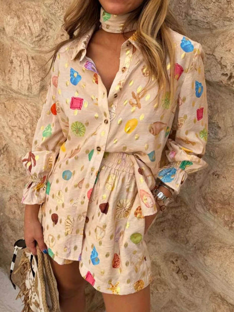 Colorful Print Shirt and Shorts Matching Set - MimiStylez