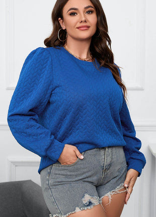 Plus Size Textured Round Neck Long Sleeve Top - MimiStylez