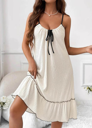 Full Size Tiered Ruffled Lounge Dress with Contrast Trim Plus Size - MimiStylez