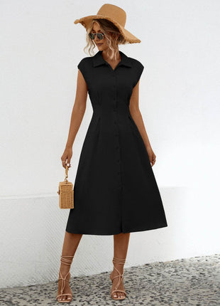Button Up Cap Sleeve Midi Dress - MimiStylez