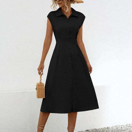 Button Up Cap Sleeve Midi Dress - MimiStylez