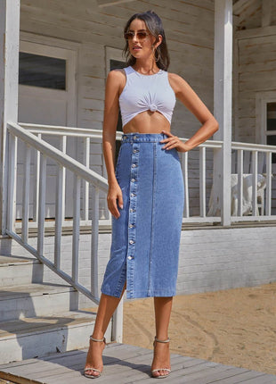 Button Down Denim Skirt - MimiStylez