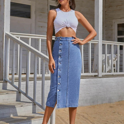 Button Down Denim Skirt - MimiStylez