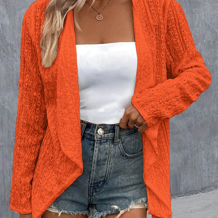 Eyelet Roll-Tab Sleeve Cardigan - MimiStylez