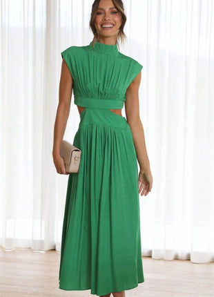 Cutout Mock Neck Sleeveless Ruched Dress - MimiStylez