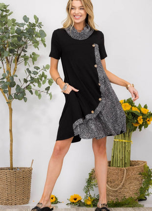 Celeste Full Size Decor Button Short Sleeve Dress with Pockets - MimiStylez