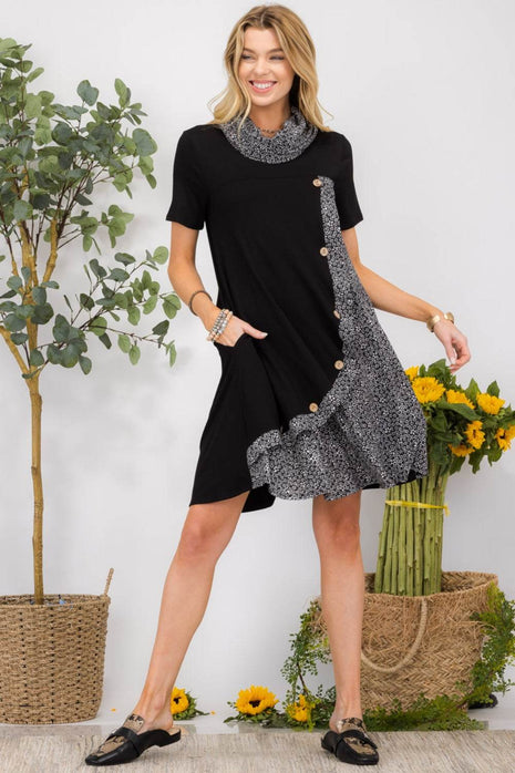 Celeste Full Size Decor Button Short Sleeve Dress with Pockets - MimiStylez
