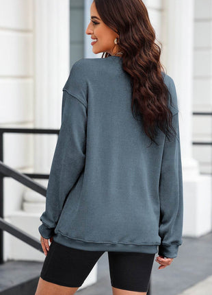 Heart Leopard Sequin Round Neck Sweatshirt - MimiStylez