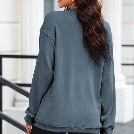 Heart Leopard Sequin Round Neck Sweatshirt - MimiStylez
