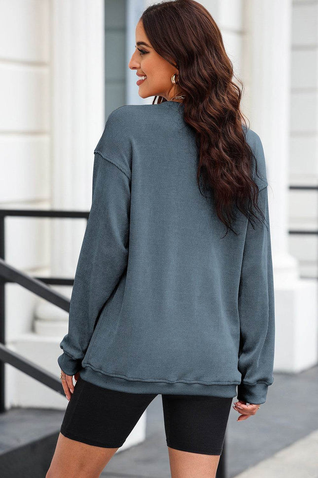 Heart Leopard Sequin Round Neck Sweatshirt - MimiStylez