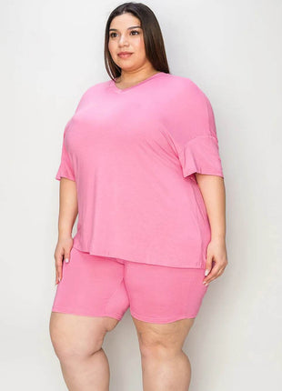 Neck Drop Shoulder T-Shirt and Shorts Set - MimiStylez