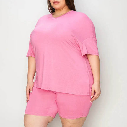 Neck Drop Shoulder T-Shirt and Shorts Set - MimiStylez