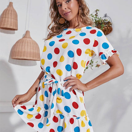 Tied Frill Short Sleeve Mini Dress - MimiStylez