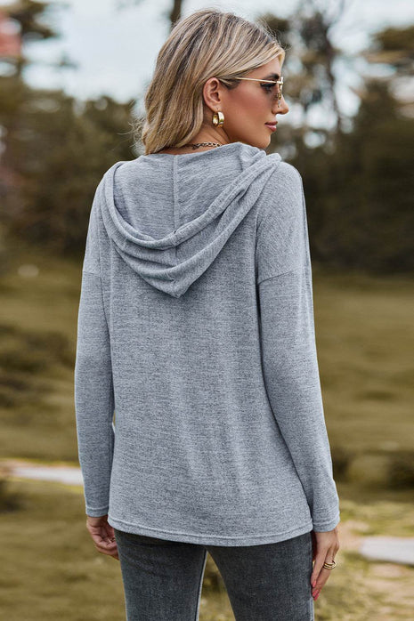 Drawstring Dropped Shoulder Hooded T-Shirt - MimiStylez