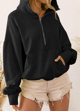 Zip-Up Dropped Shoulder Hoodie - MimiStylez