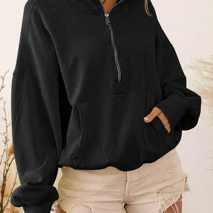 Zip-Up Dropped Shoulder Hoodie - MimiStylez