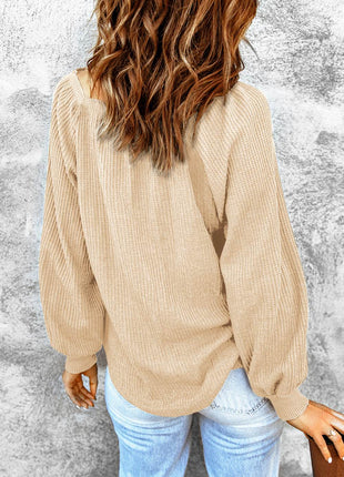 Square Neck Waffle-Knit Top - MimiStylez