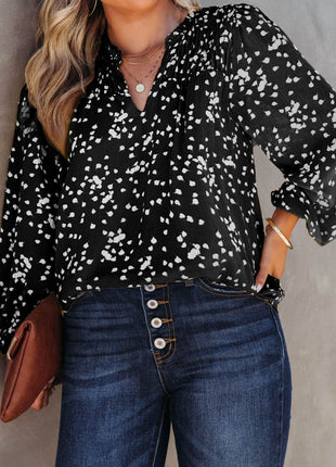 Plus Size Notched Neck Smocked Blouse - MimiStylez