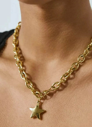18K Gold-Plated Star Pendant Chain Necklace - MimiStylez