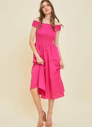 HEYSON Off-Shoulder Smocked Midi Dress - MimiStylez