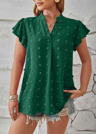 Swiss Dot Notched Cap Sleeve T-Shirt - MimiStylez