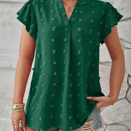 Swiss Dot Notched Cap Sleeve T-Shirt - MimiStylez