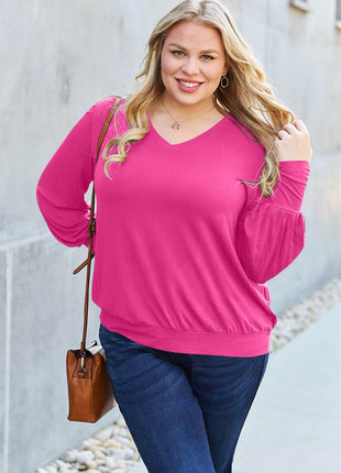 Basic Bae Full Size V-Neck Lantern Sleeve Blouse - MimiStylez