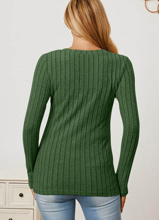 Basic Bae Full Size Ribbed V-Neck Long Sleeve T-Shirt - MimiStylez