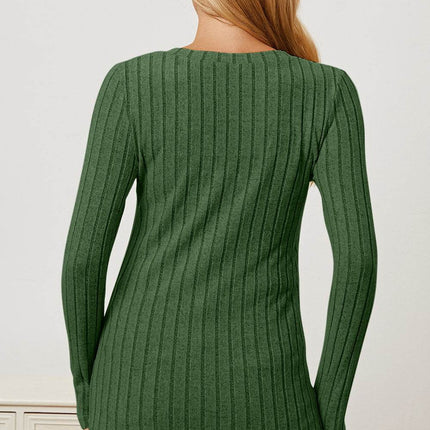 Basic Bae Full Size Ribbed V-Neck Long Sleeve T-Shirt - MimiStylez