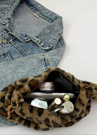 Leopard Fluff Shoulder Bag - MimiStylez
