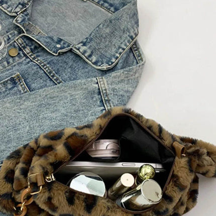 Leopard Fluff Shoulder Bag - MimiStylez
