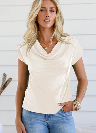 Cowl Neck Short Sleeve T-Shirt - MimiStylez