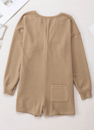 Notched Neck Long Sleeve Romper - MimiStylez