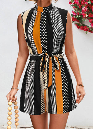 Tied Color Block Sleeveless Romper - MimiStylez