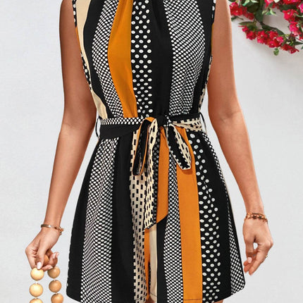 Tied Color Block Sleeveless Romper - MimiStylez