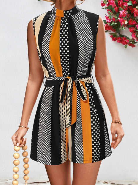 Tied Color Block Sleeveless Romper - MimiStylez